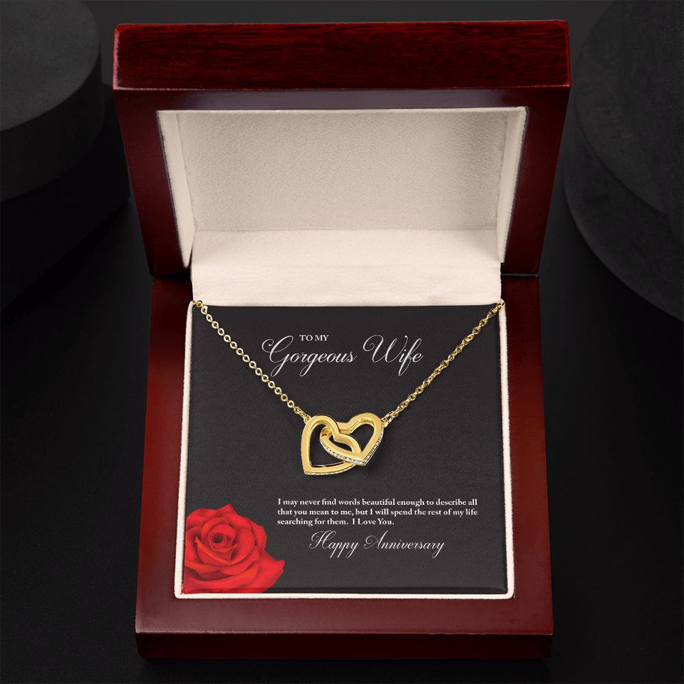 To My Gorgeous Wife Happy Anniversary Interlocking Hearts Necklace