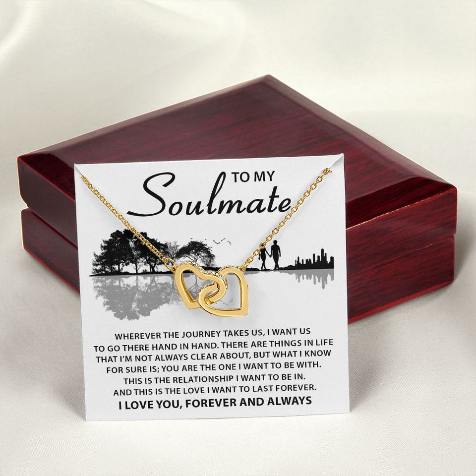 Soulmate The Journey Takes Us, Interlocking Hearts Necklace, Romantic Gift For Her