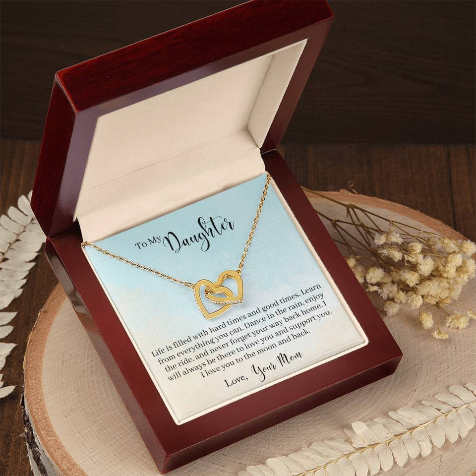 Daughter Learn From Everything Interlocking Hearts Necklace