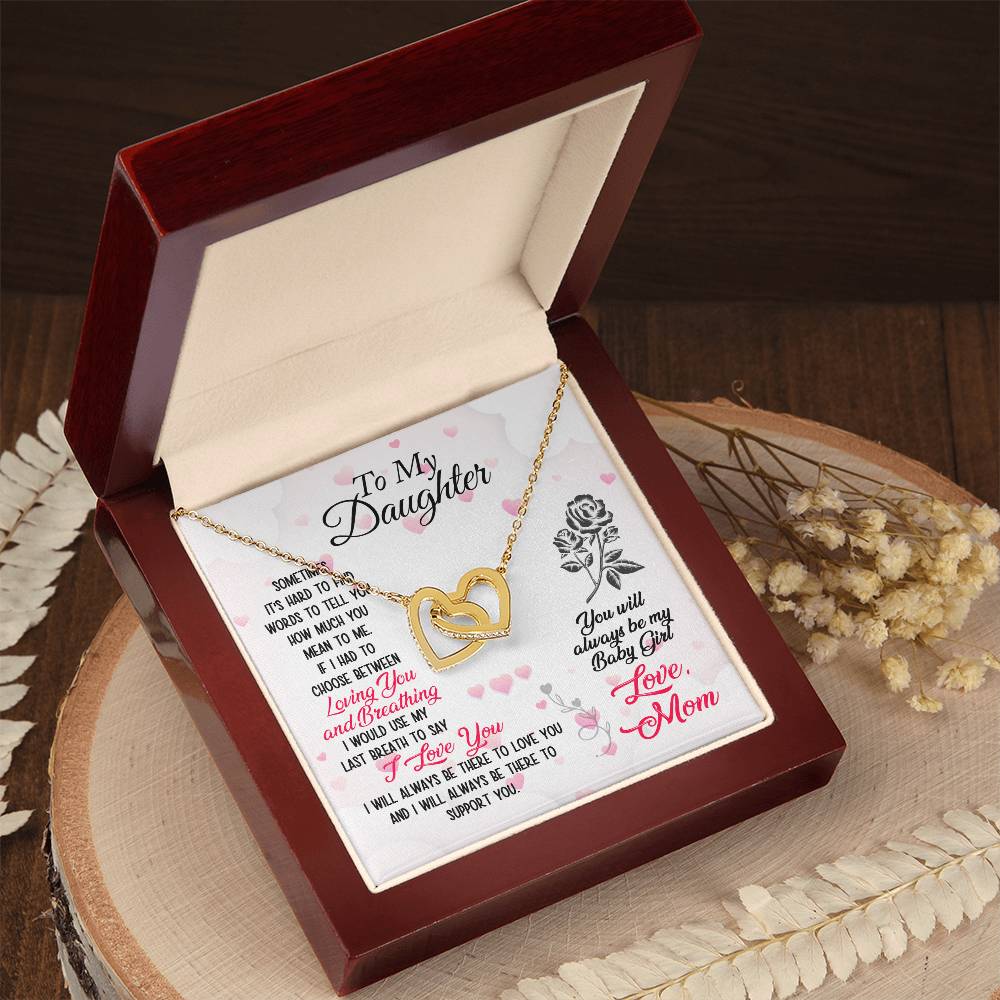 To Daughter Loving and Breathing Interlocking Hearts Necklace