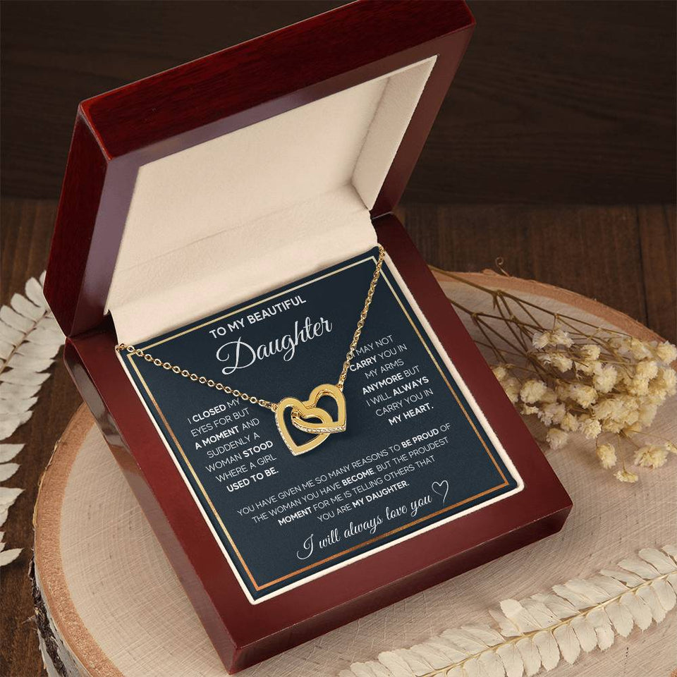 Daughter Proud of The Woman You've Become Interlocking Hearts Necklace