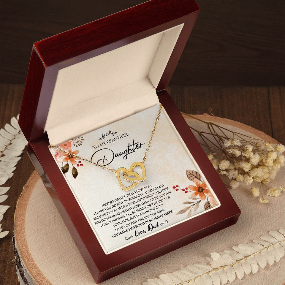 To my Daughter - Love You For The Rest of Mine - Interlocking Hearts Necklace Gift