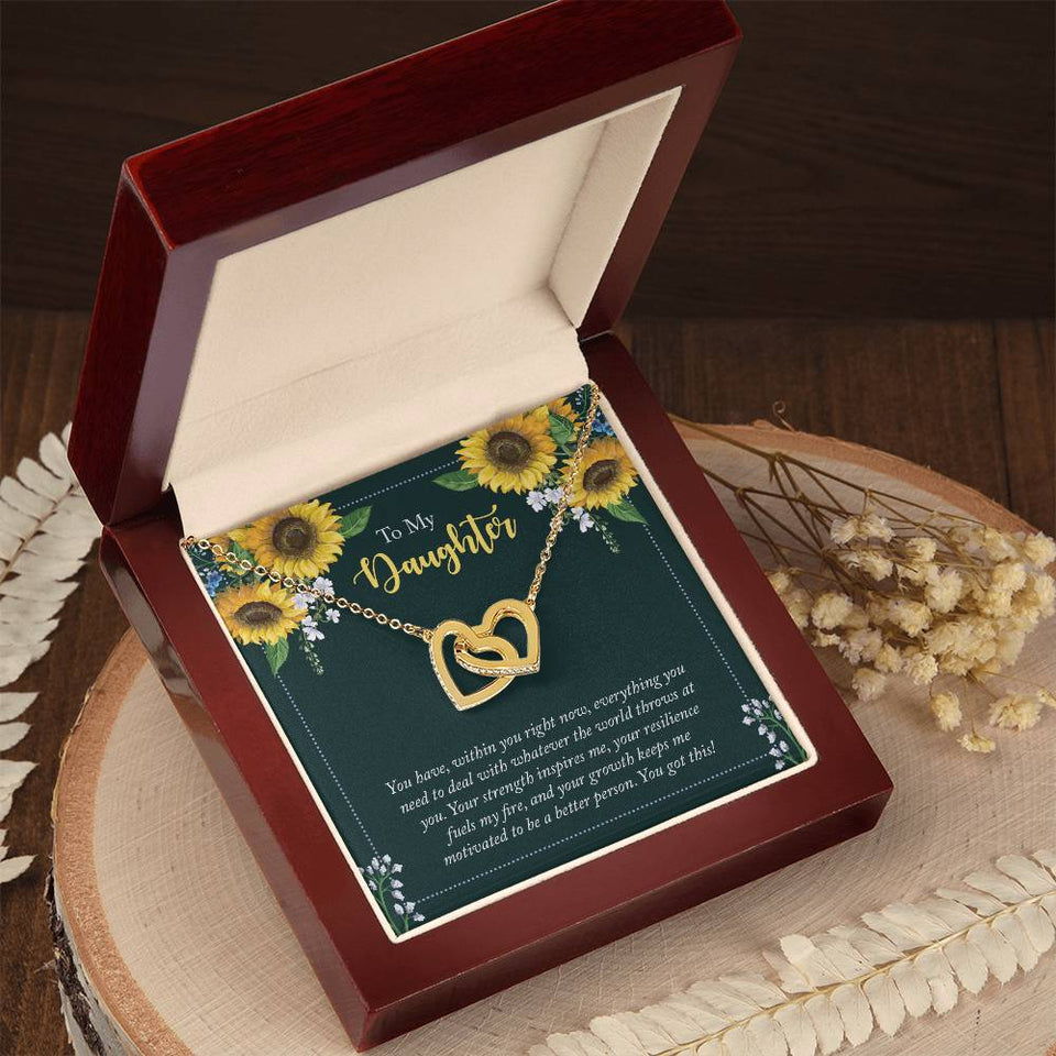 Daughter Sunflowers Interlocking Hearts Necklace