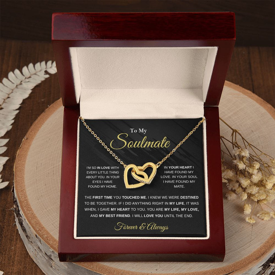 Romantic Gift For Soulmate, In Your Heart, Interlocking Hearts Necklace with Message Card