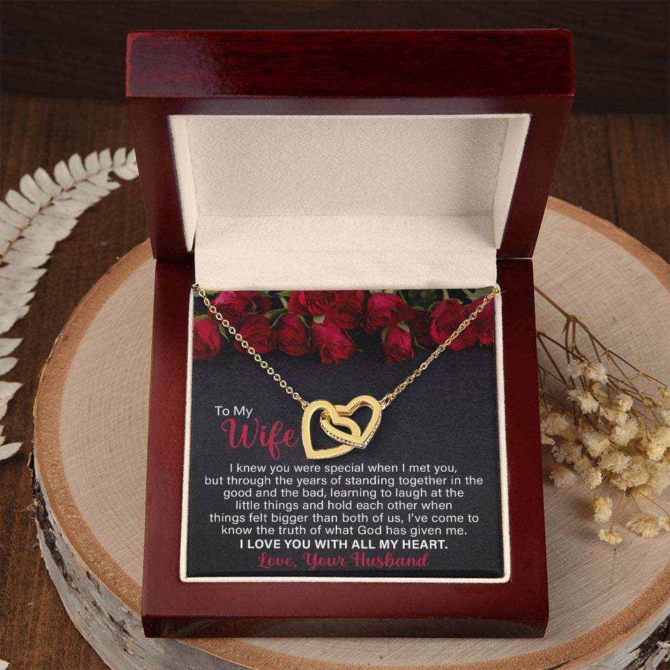To My Wife | Standing Together | Interlocking Hearts Necklace | Gift For Her