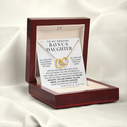 I Love You With All My Heart Necklace - Bonus Daughter Necklace - Gift from Bonus Mom or Bonus Dad, Interlocking Hearts Necklace