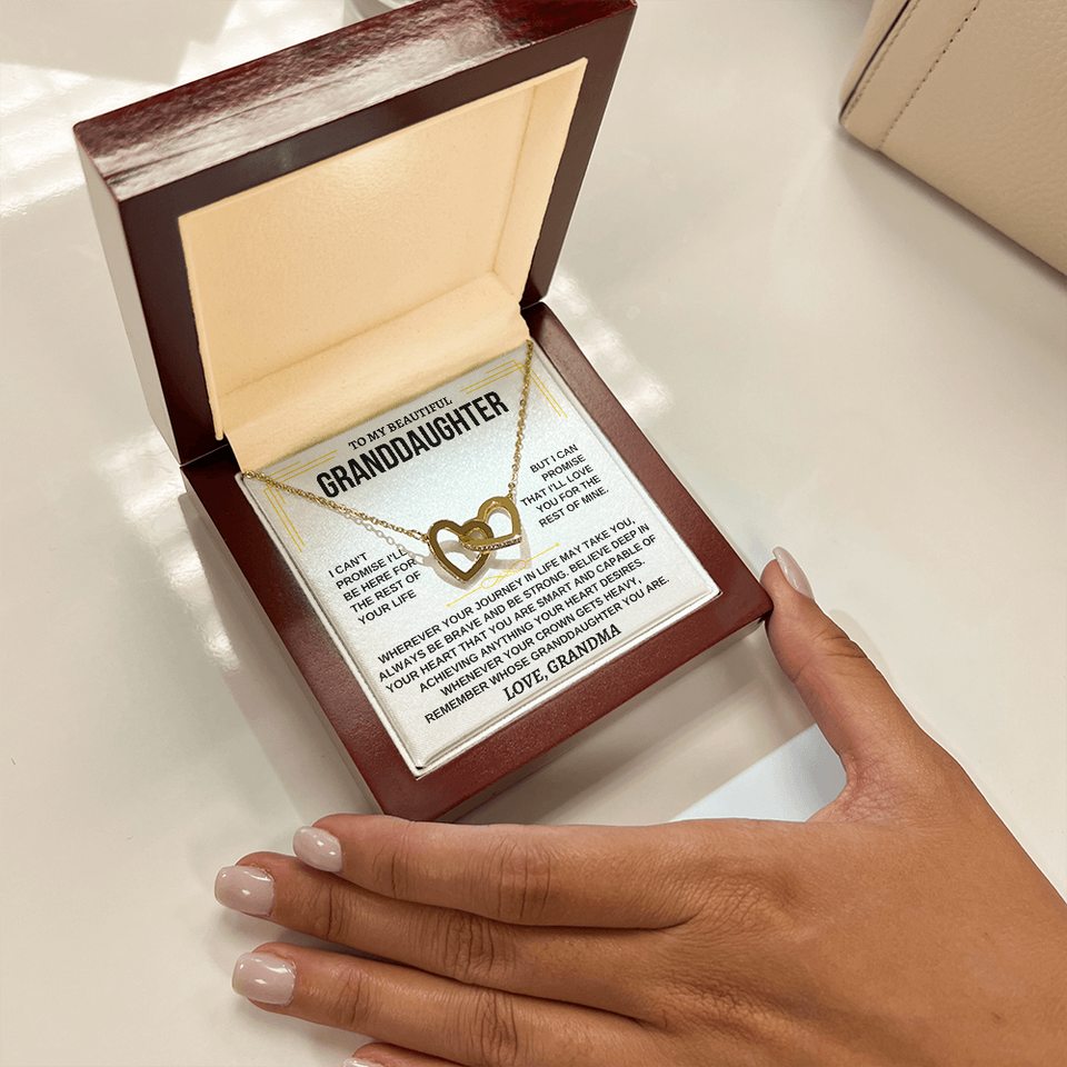 To My Granddaughter - Gold Vermeil Personalized Gift Set - Interlocking Hearts Necklace - Love, Grandma