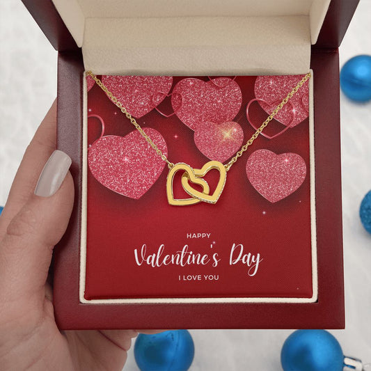 Happy Valentine's Day Interlocking Hearts Pendant Necklace Gift For Mom, necklace For Wife, Gift For Mother's Day
