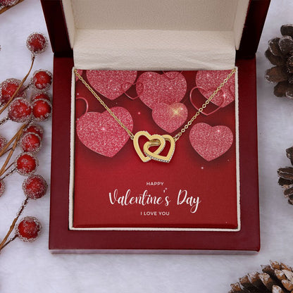 Happy Valentine's Day Interlocking Hearts Pendant Necklace Gift For Mom, necklace For Wife, Gift For Mother's Day