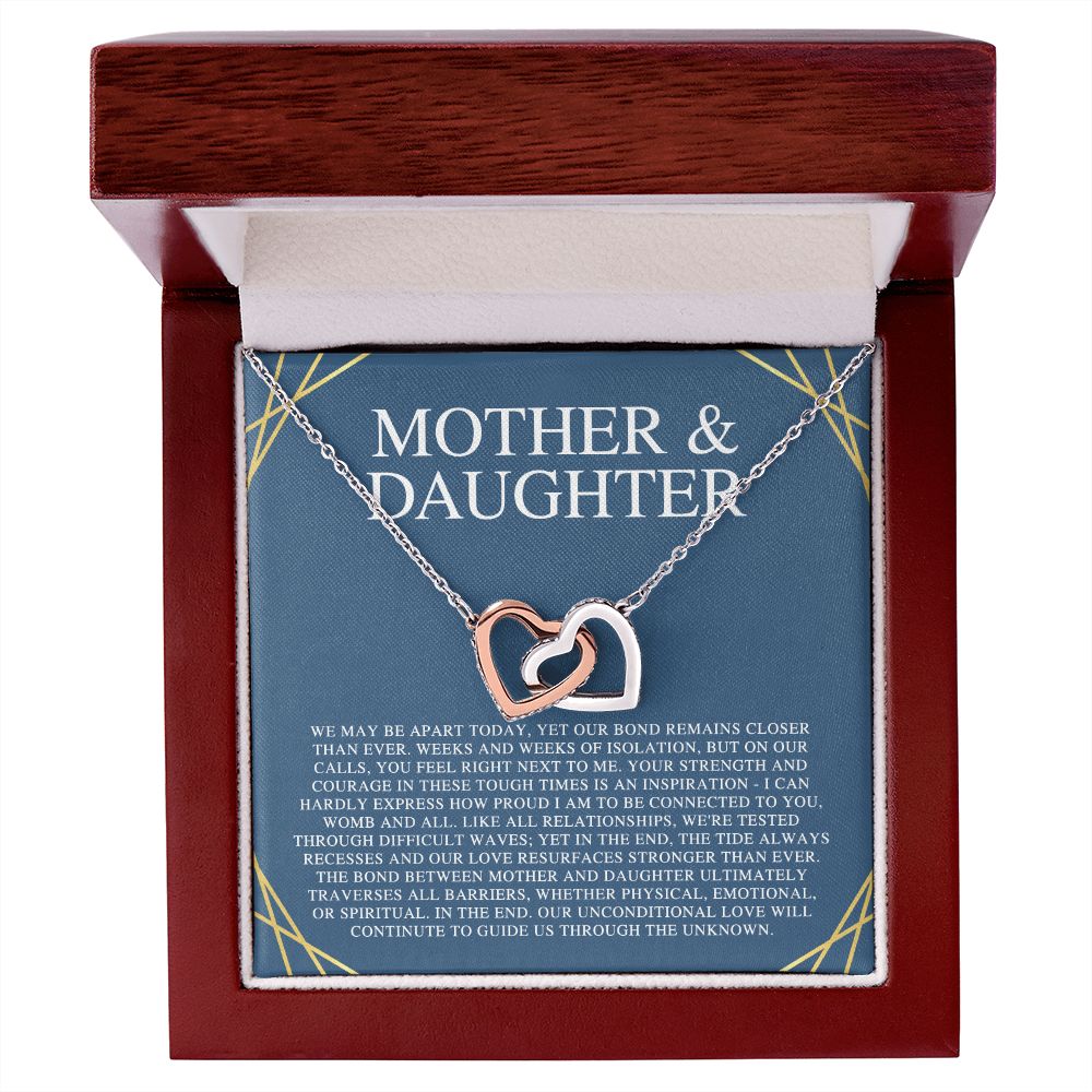 Mother & Daughter We May Be Apart Interlocking Hearts Necklace