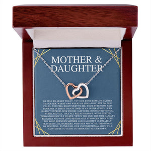 Mother & Daughter We May Be Apart Interlocking Hearts Necklace