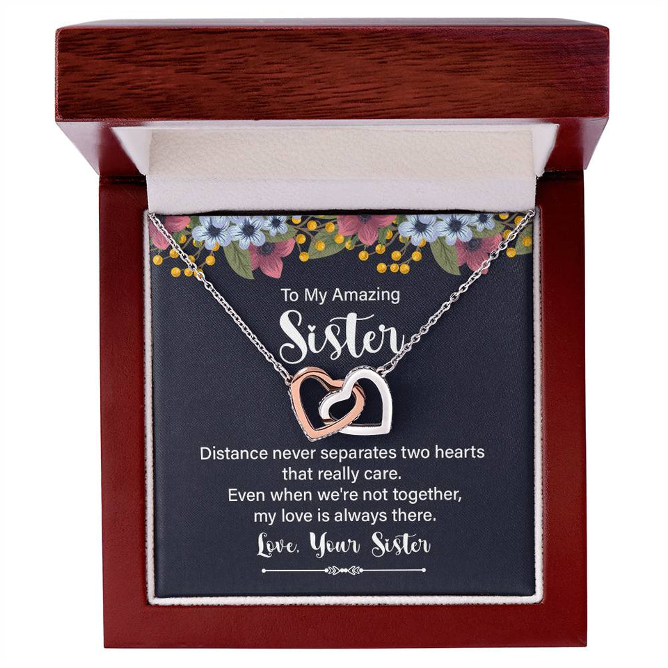 Sister-- Distance Never Separates Two Hearts - love knot necklace_artwork_original_artwork Interlocking Hearts Necklace