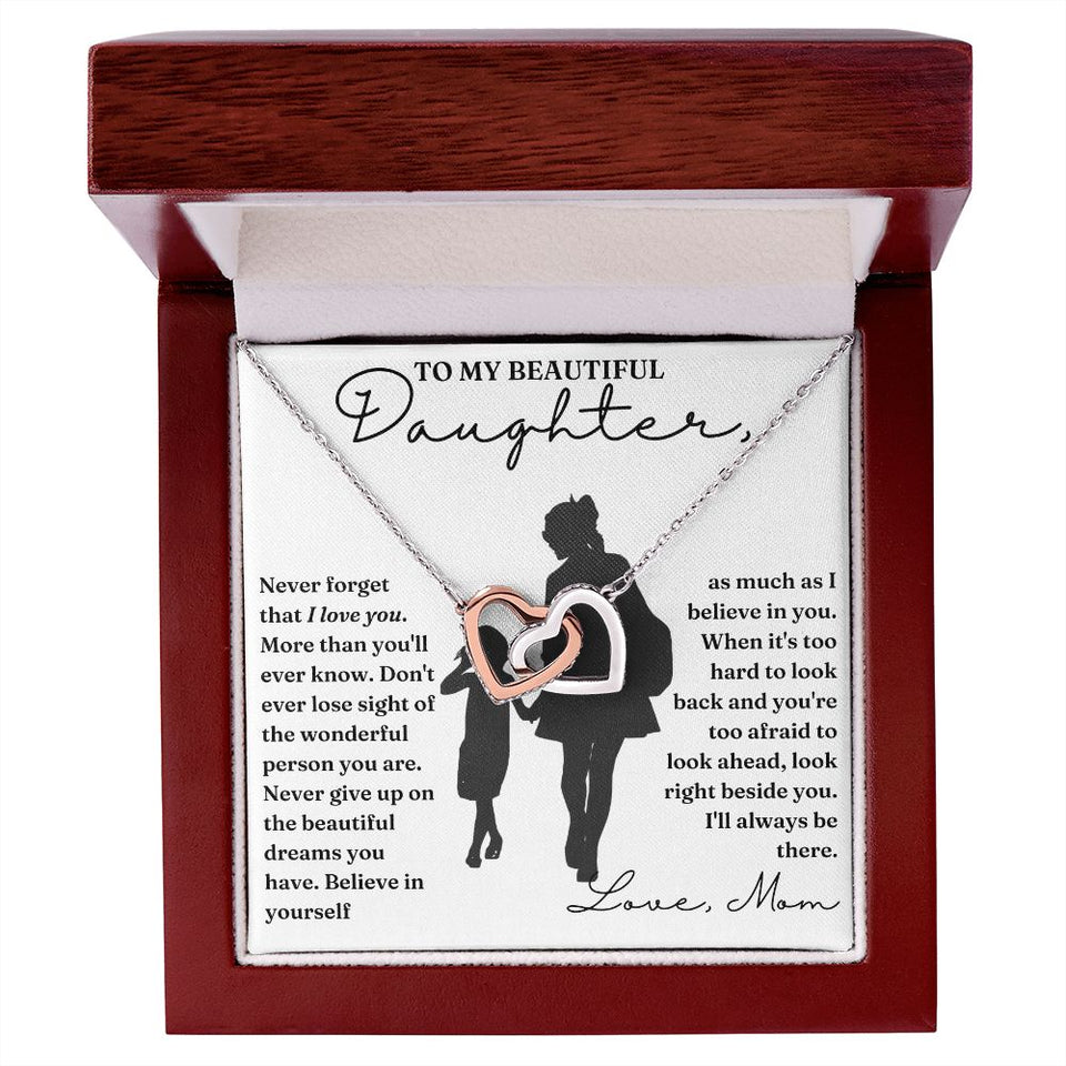 Right Beside You - Interlocking Hearts Necklace For Daughter