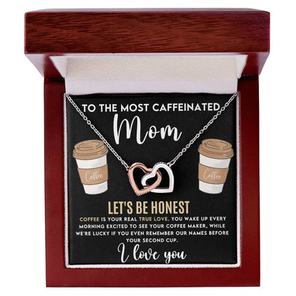 Caffeinated Mom Interlocking Hearts Necklace