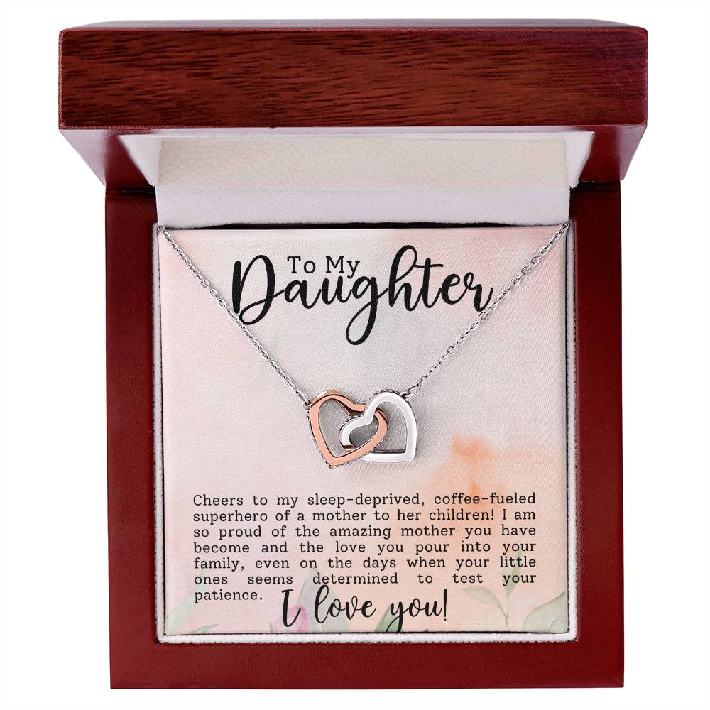 Daughter Superhero Interlocking Hearts Necklace