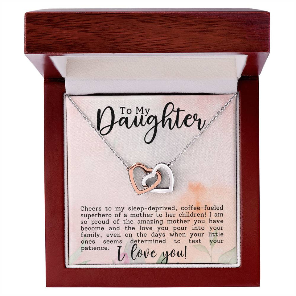 Daughter Superhero Interlocking Hearts Necklace