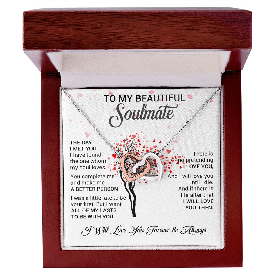 To My Beautiful Soulmate | The Day I Met You | Romantic Gift For Your Soulmate | Interlocking Hearts necklace