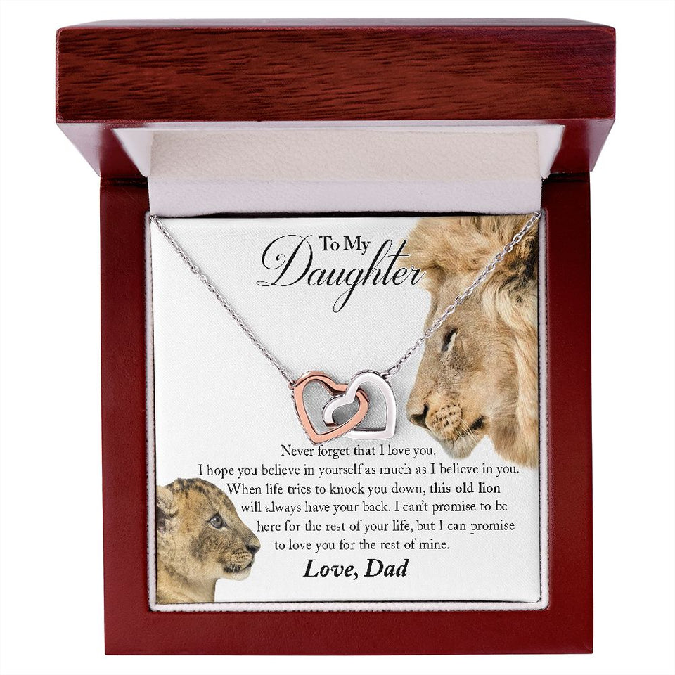 To My Daughter From Dad | This Old Lion Will Always Have Your Back | Interlocking Hearts Necklace