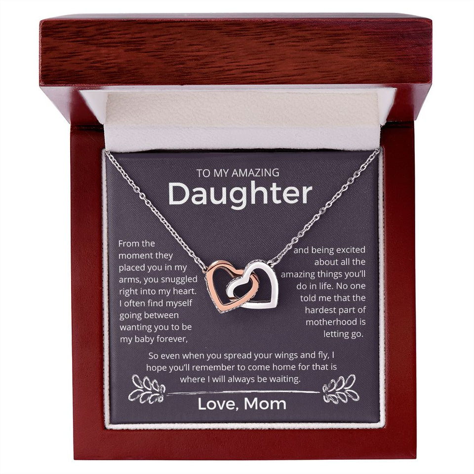 You Snuggled Right Into My Heart - Interlocking Hearts Necklace For Daughter