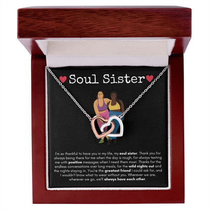 Soul Sister - Interlocking Hearts Necklace - Black Card Gift For Mom, necklace For Wife, Gift For Mother's Day