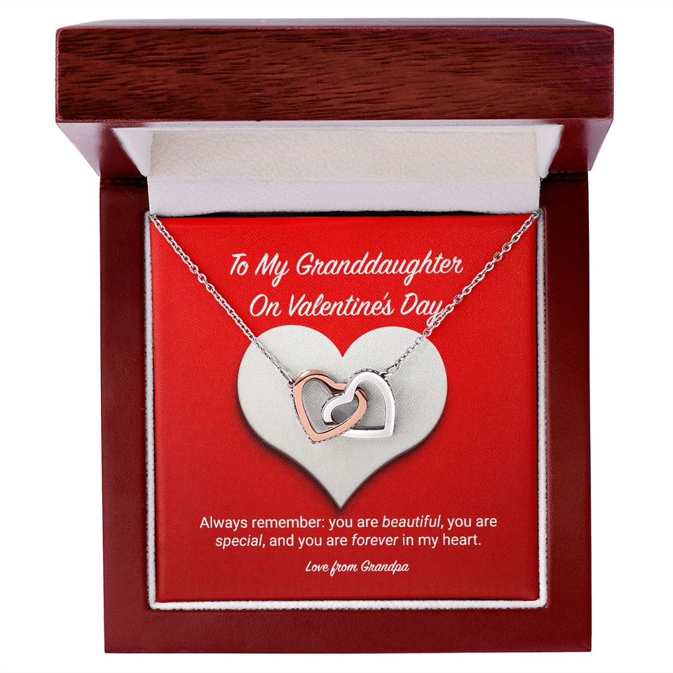 To My Granddaughter from Grandpa Valentine's Day Interlocking Hearts Necklace