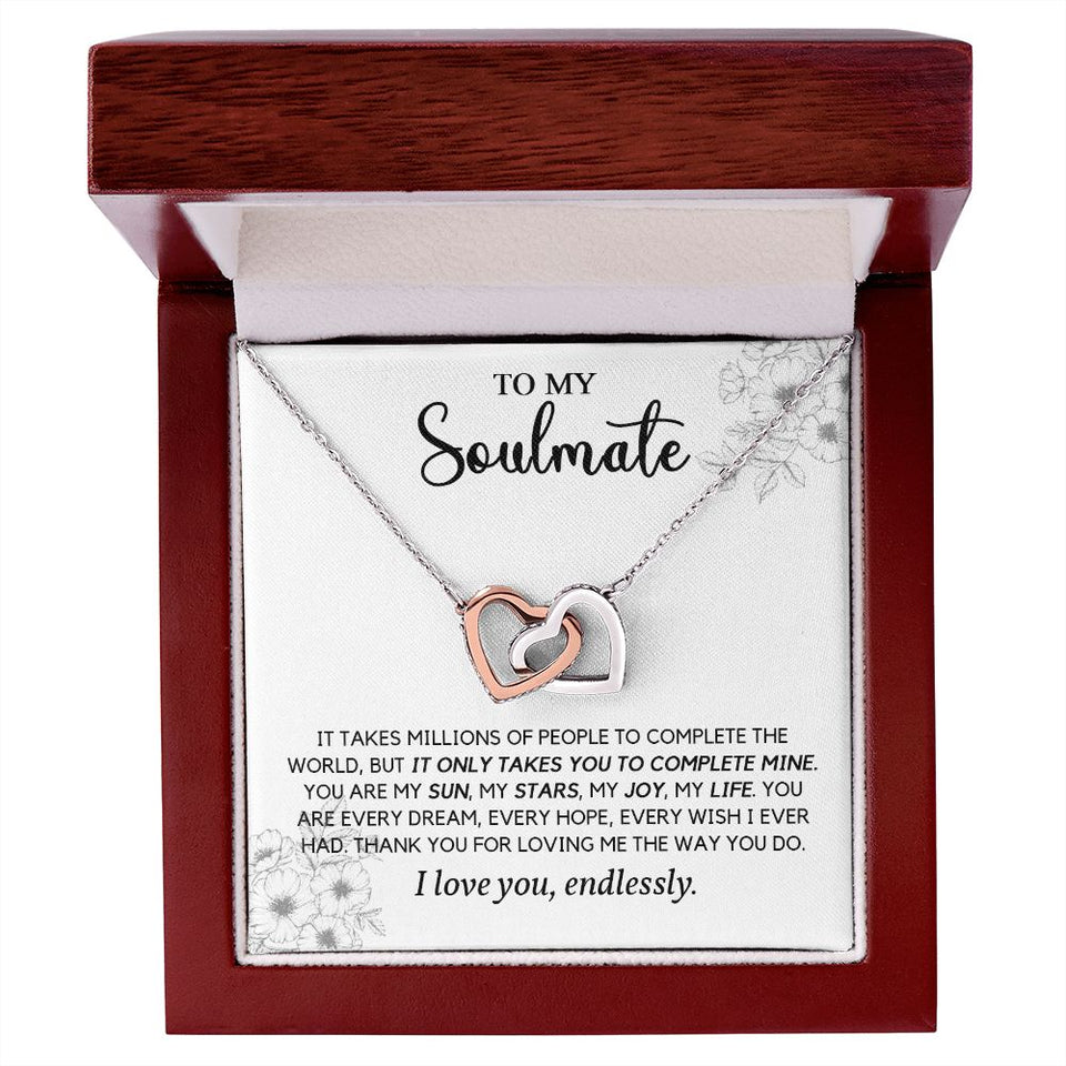 To My Soulmate | You Complete My World | Interlocking Hearts Necklace