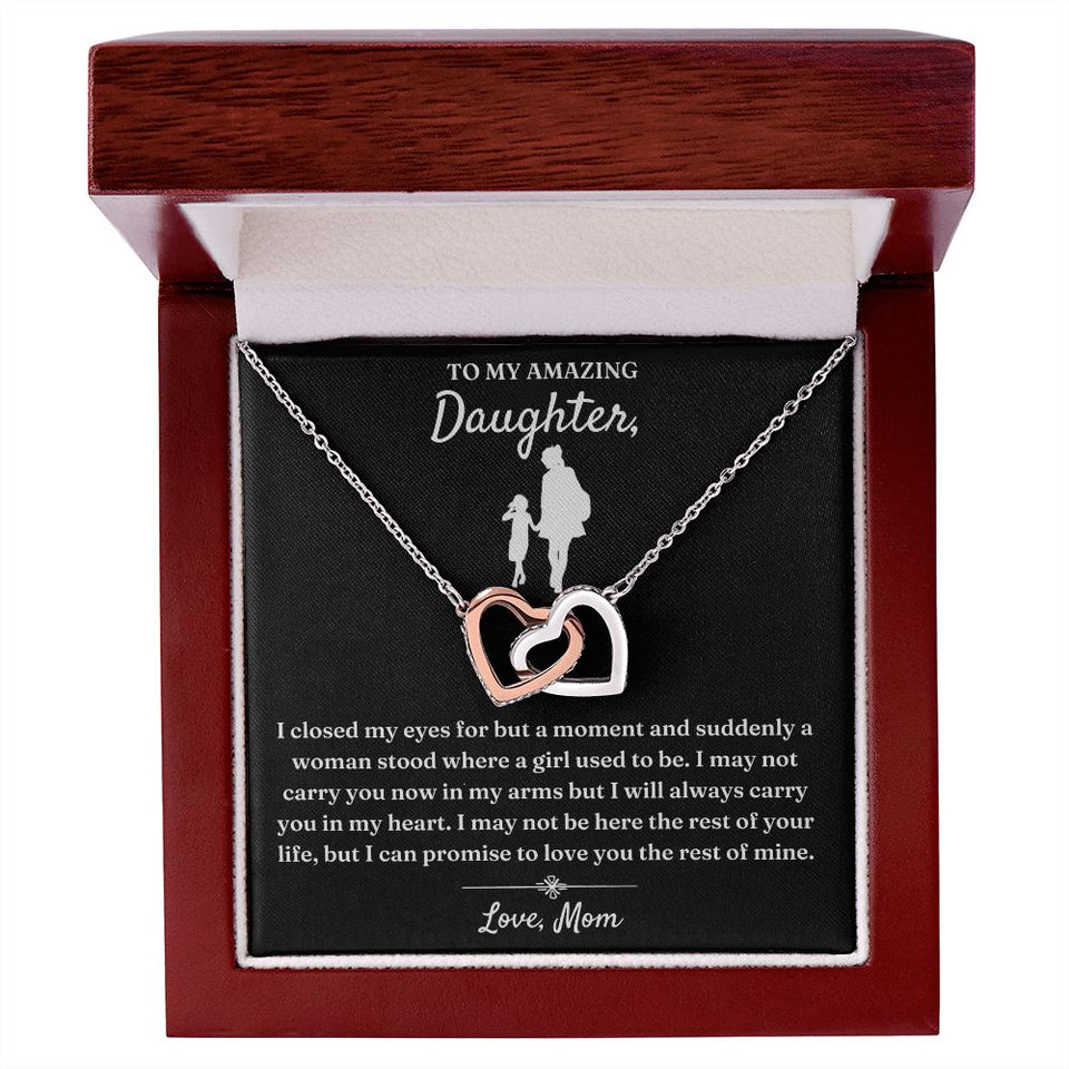 To My Amazing Daughter necklace, In My Heart - Interlocking Hearts Necklace For Daughter