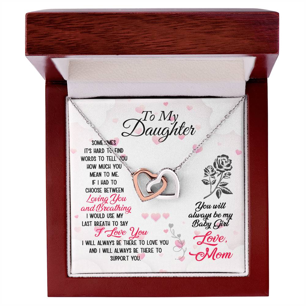 To Daughter Loving and Breathing Interlocking Hearts Necklace