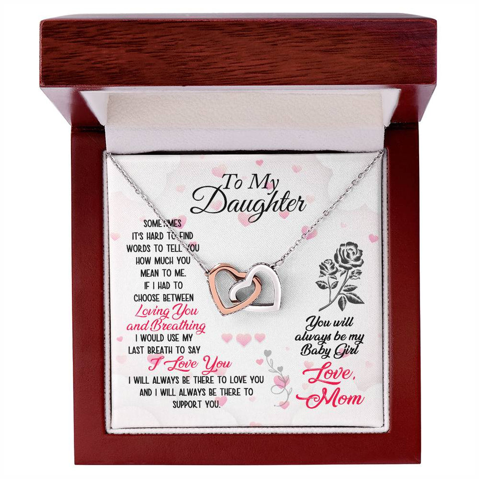 To Daughter Loving and Breathing Interlocking Hearts Necklace