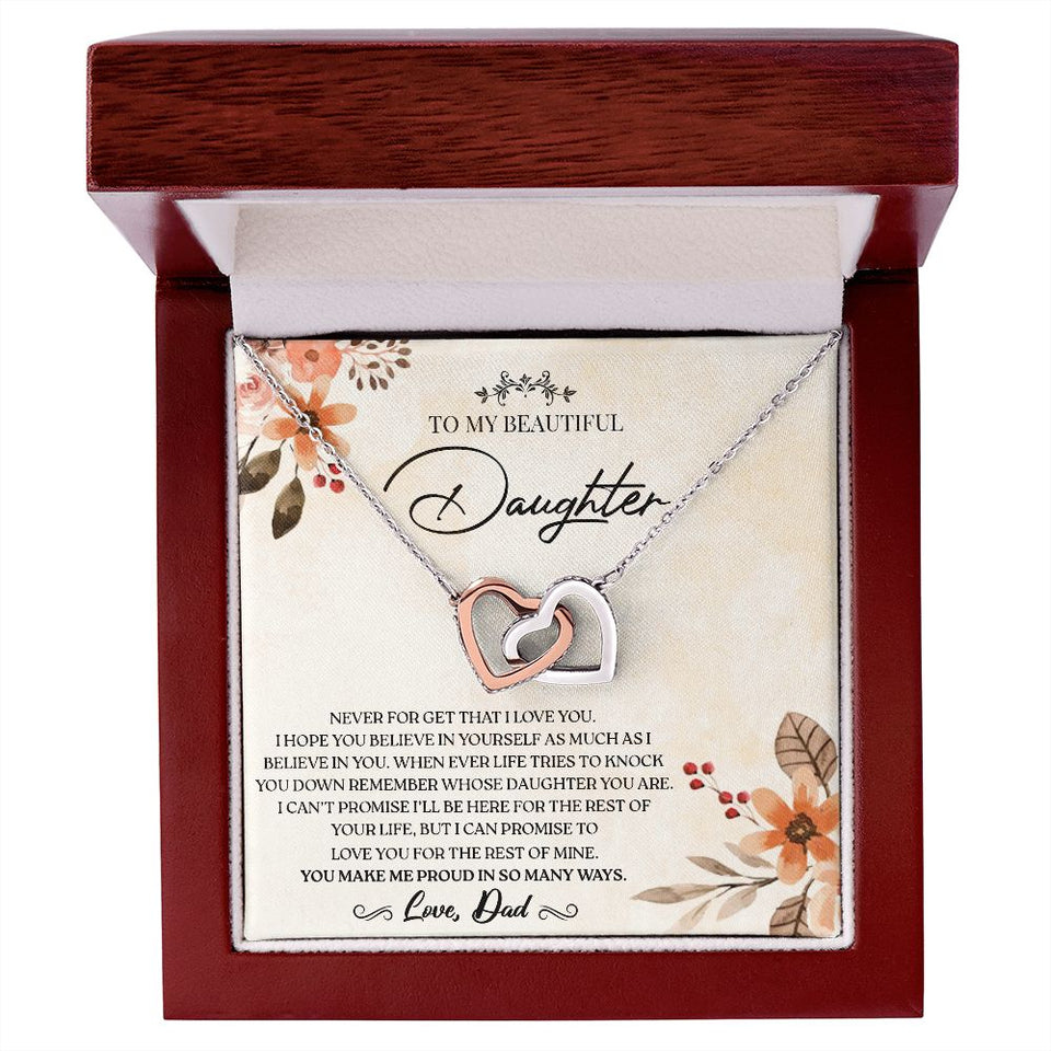 To my Daughter - Love You For The Rest of Mine - Interlocking Hearts Necklace Gift