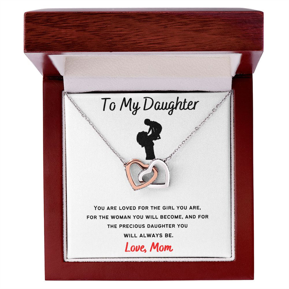 To My Daughter - Interlocking Hearts Necklace Mother & Daughter Cutout