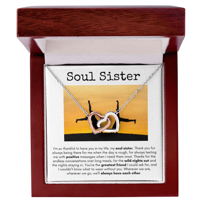 Soul Sister - Interlocking Hearts  Necklace - White Card/Cartwheel Gift For Mom, necklace For Wife, Gift For Mother's Day