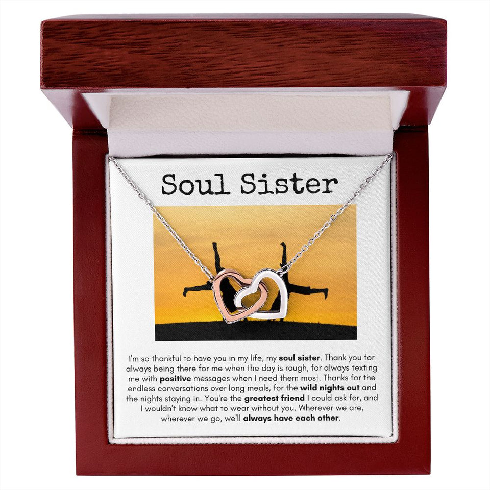 Soul Sister - Interlocking Hearts  Necklace - White Card/Cartwheel Gift For Mom, necklace For Wife, Gift For Mother's Day