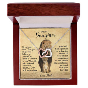 To My Daughter Necklace from Dad - Never forget that I love You, Lion Necklace, Interlocking Hearts Necklace