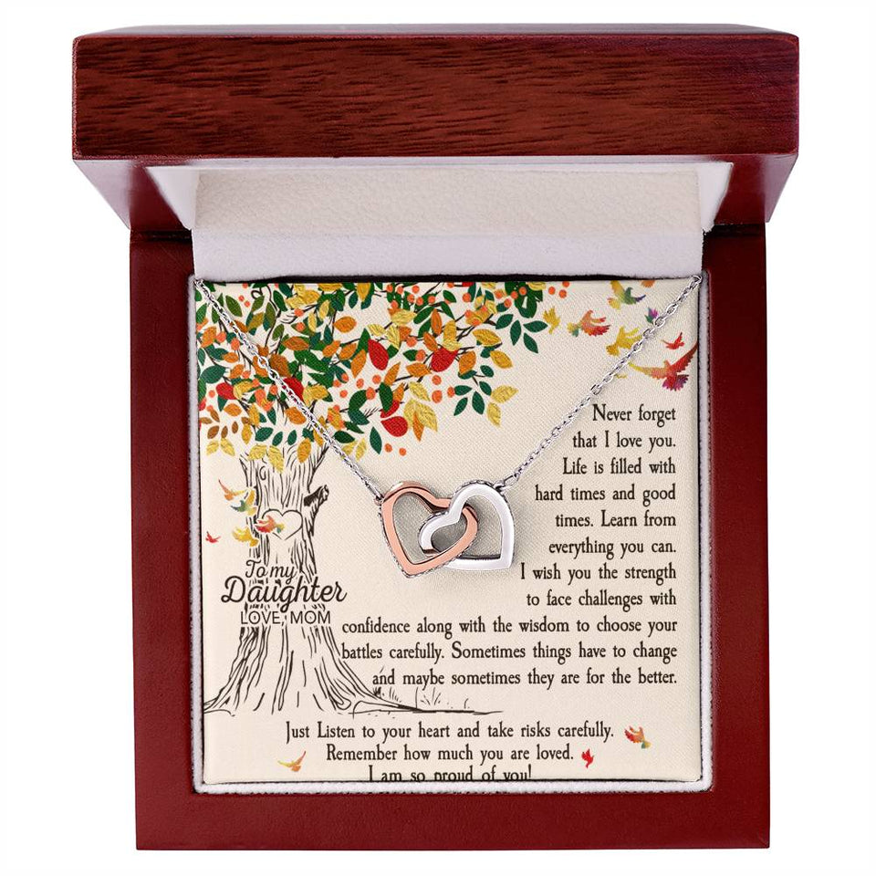 Daughter Never Forget Interlocking Hearts Necklace