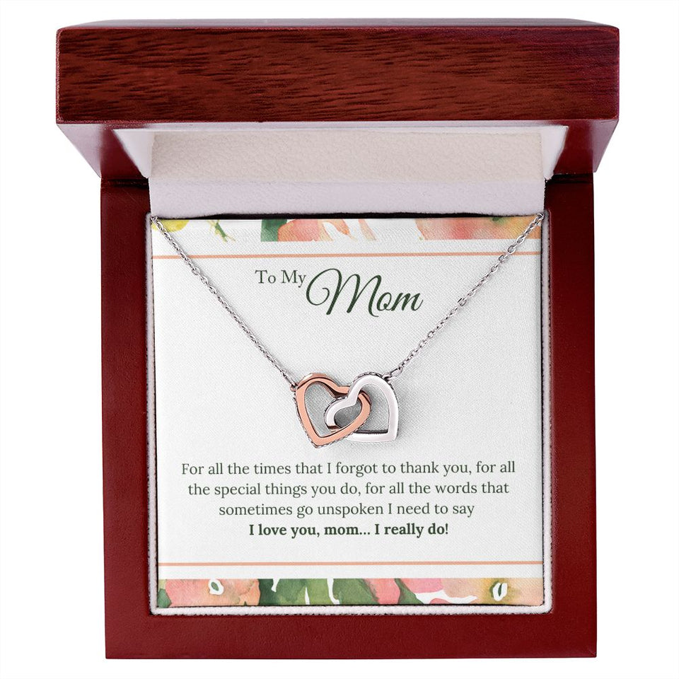 I Love You Mom I Really Do Interlocking Hearts Necklace