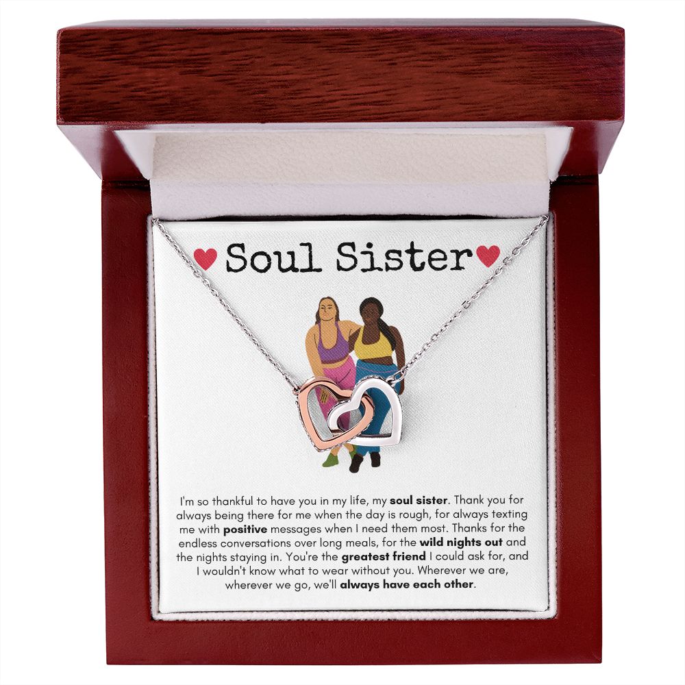 Soul Sister - Interlocking Hearts Necklace - White Card Gift For Mom, necklace For Wife, Gift For Mother's Day