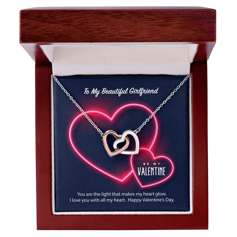 To My Girlfriend Be My Valentine Interlocking Hearts Necklace