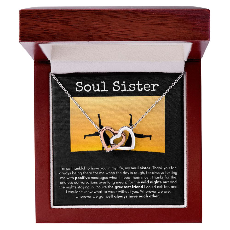 Soul Sister - Interlocking Hearts  Necklace - Black Card/Cartwheel Gift For Mom, necklace For Wife, Gift For Mother's Day
