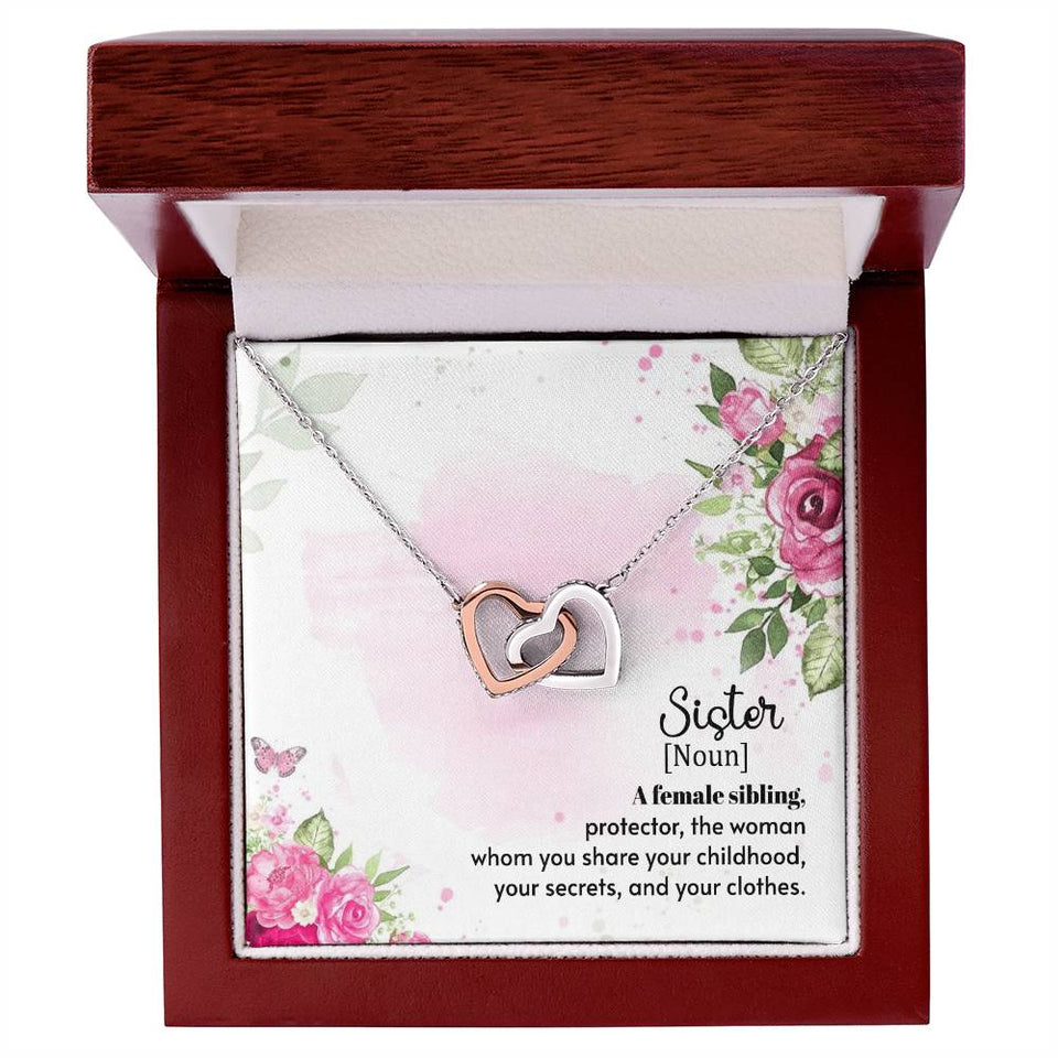 Sister Noun Interlocking Hearts Necklace