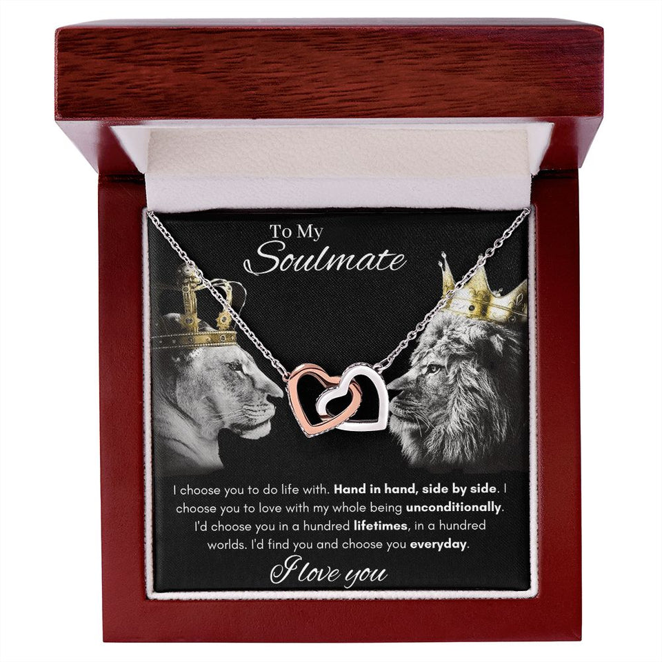 To My Soulmate - Interlocking Hearts Necklace - Hand in Hand Gift For Mom, necklace For Wife, Gift For Mother's Day
