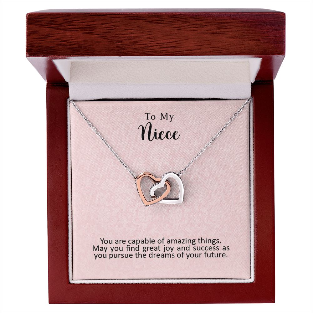 To My Niece Joy and Success Interlocking Hearts Necklace