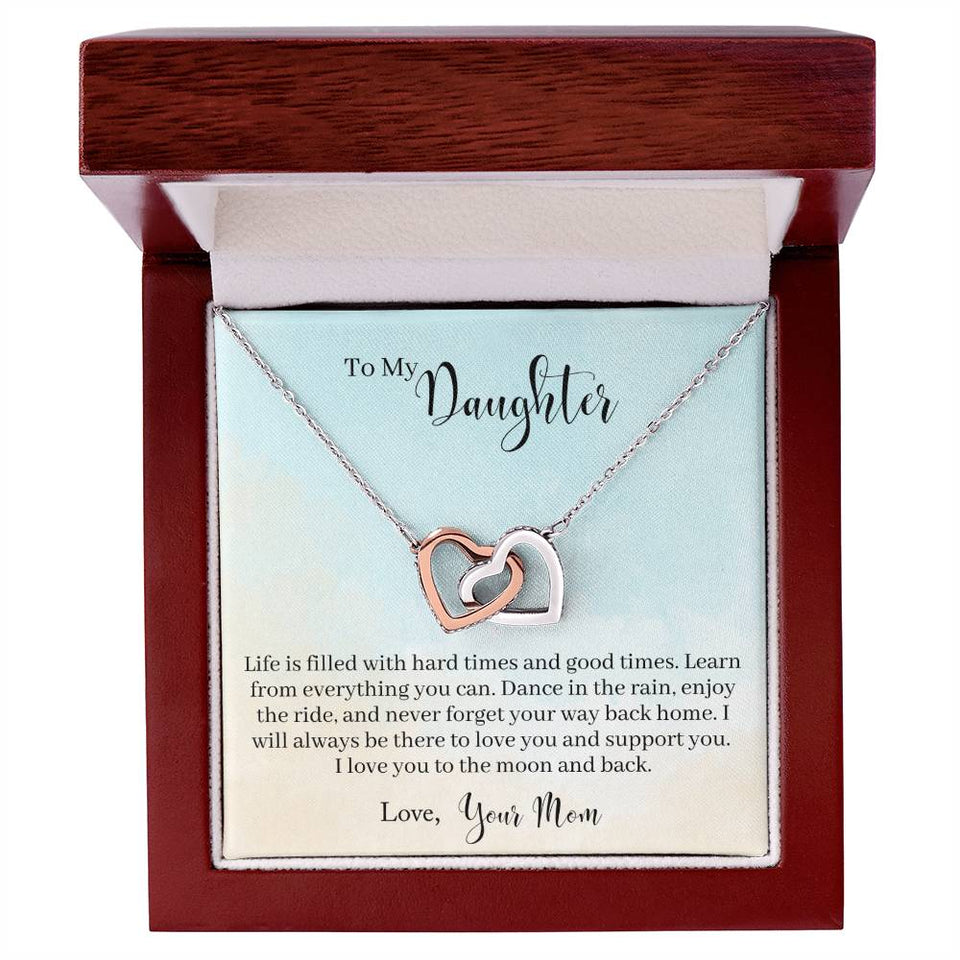 Daughter Learn From Everything Interlocking Hearts Necklace