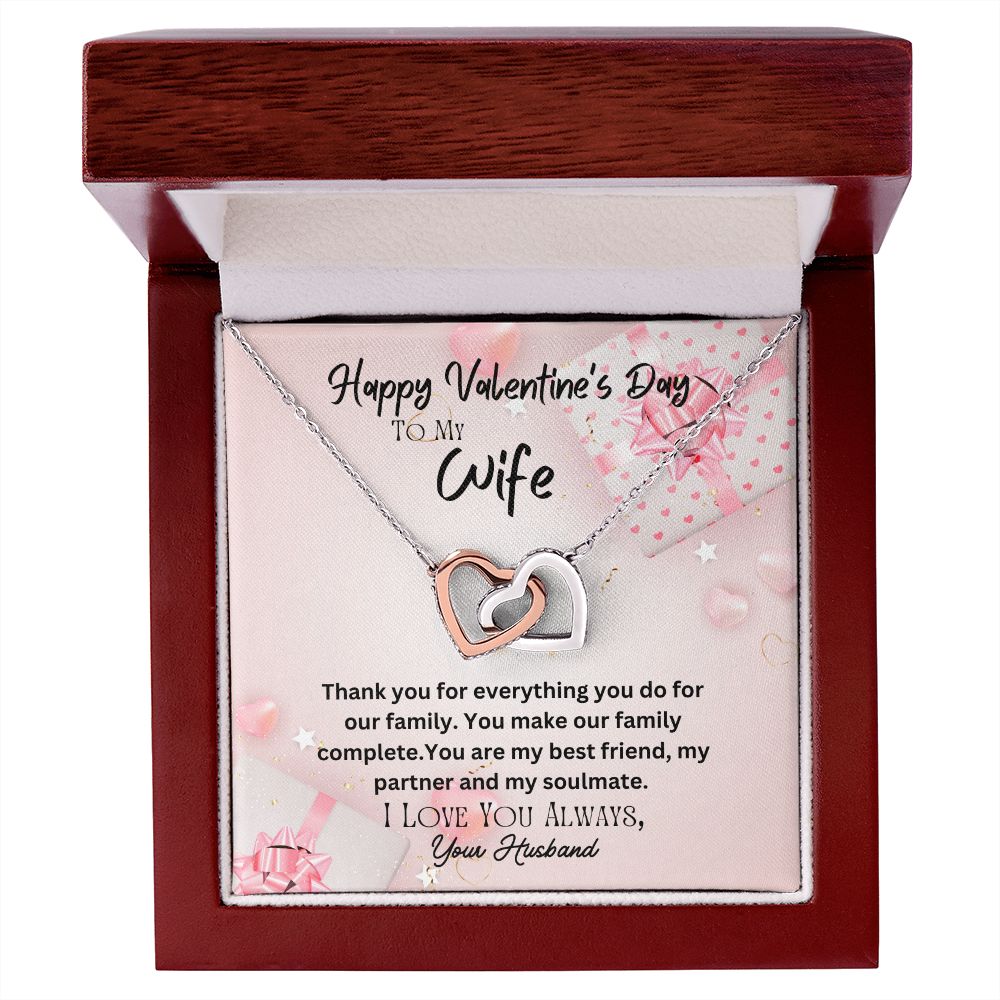 Happy Valentine's Day To My Wife Interlocking Hearts Necklace Gift For Mom, necklace For Wife, Gift For Mother's Day