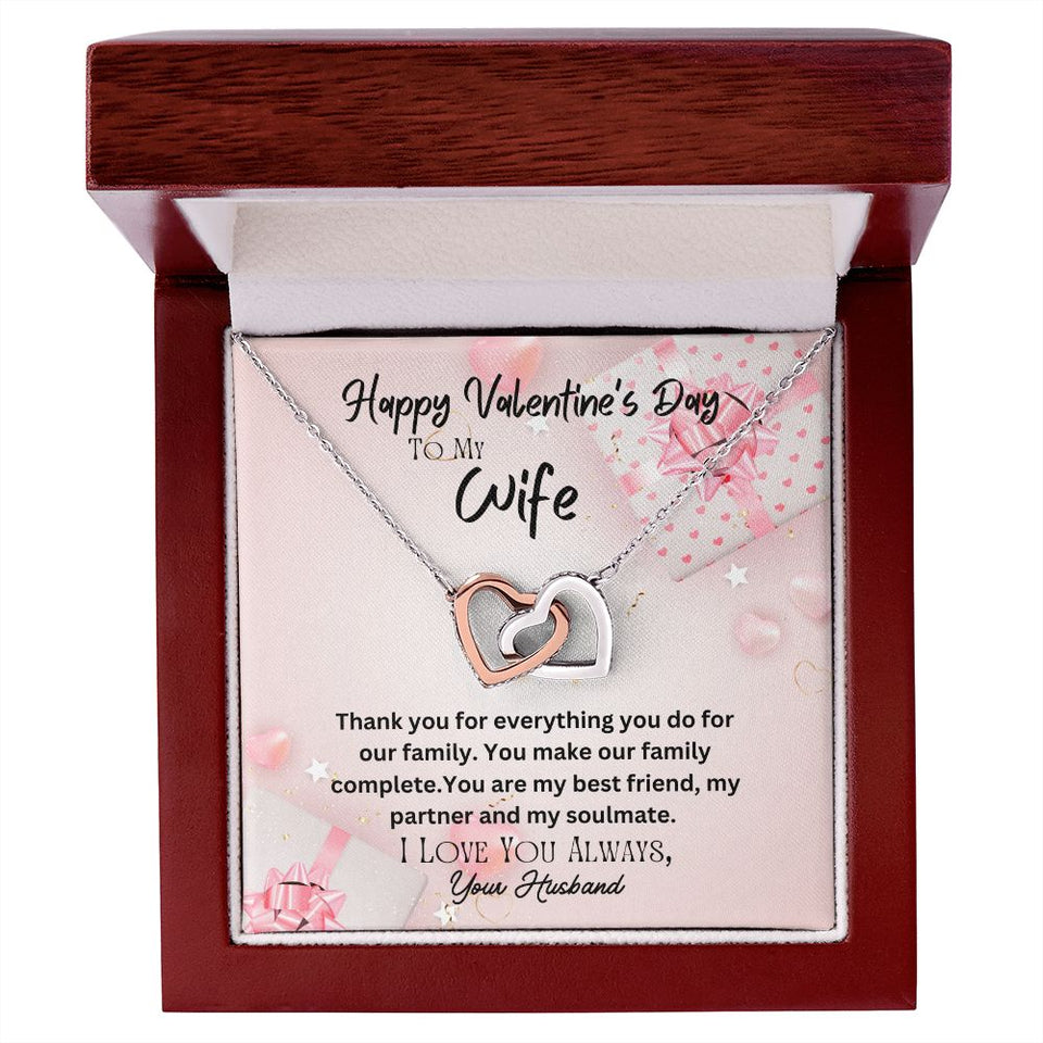 Happy Valentine's Day To My Wife Interlocking Hearts Necklace Gift For Mom, necklace For Wife, Gift For Mother's Day
