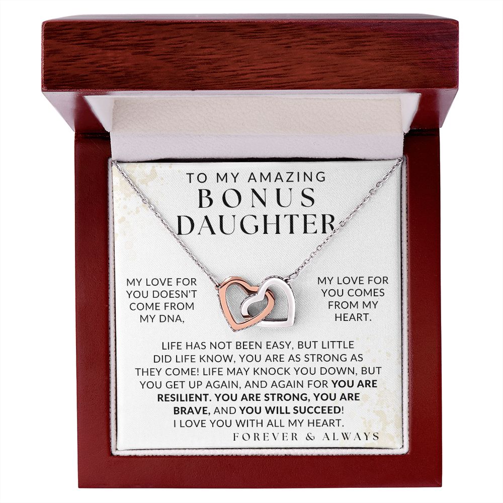 I Love You With All My Heart Necklace - Bonus Daughter Necklace - Gift from Bonus Mom or Bonus Dad, Interlocking Hearts Necklace