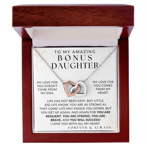 I Love You With All My Heart Necklace - Bonus Daughter Necklace - Gift from Bonus Mom or Bonus Dad, Interlocking Hearts Necklace