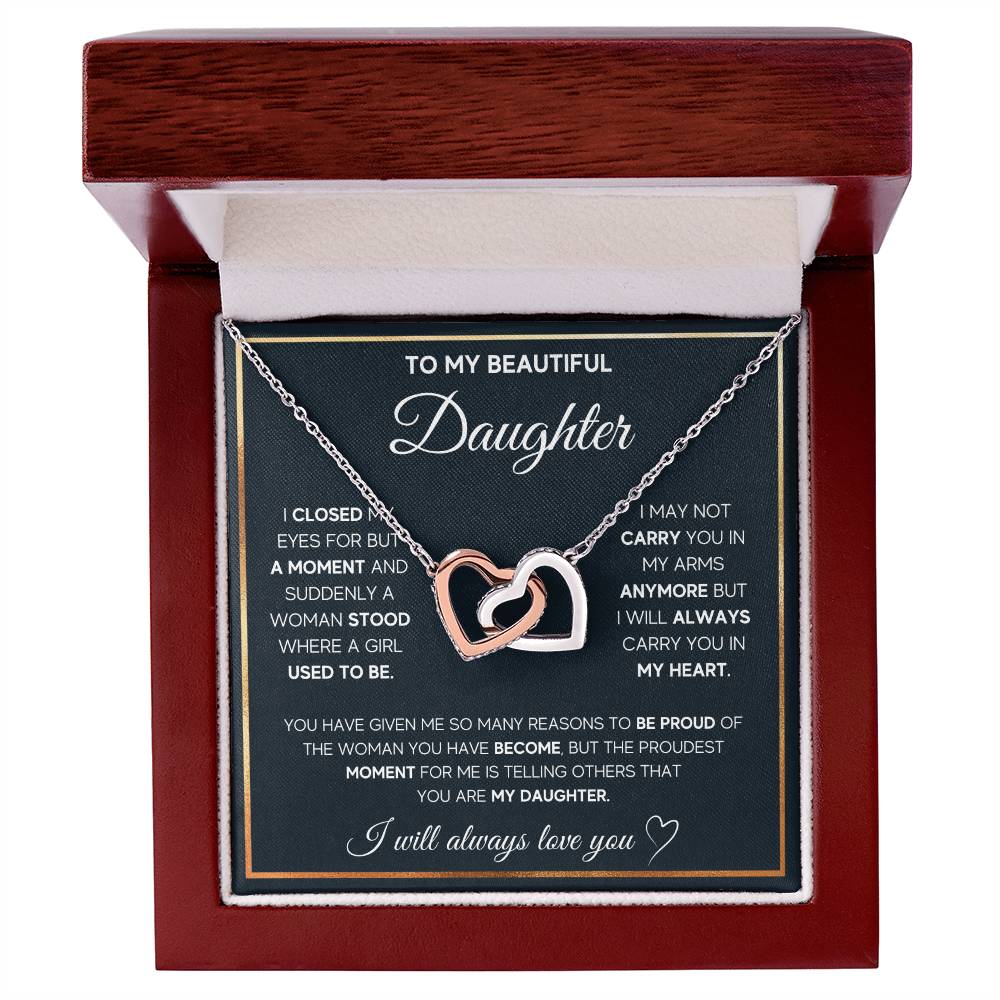 Daughter Proud of The Woman You've Become Interlocking Hearts Necklace