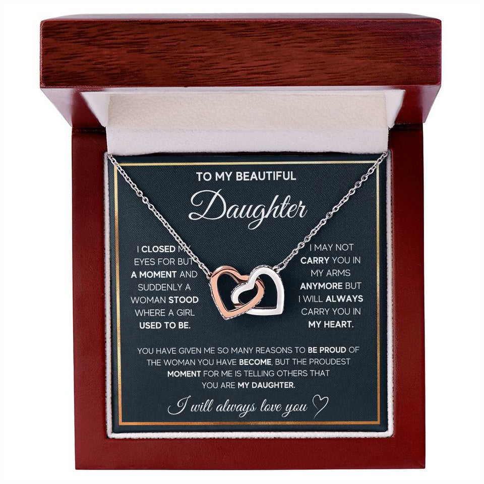 Daughter Proud of The Woman You've Become Interlocking Hearts Necklace