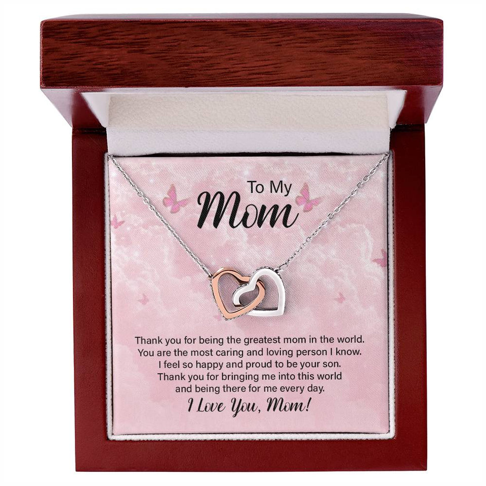 Mom Thank You Interlocking Hearts Necklace